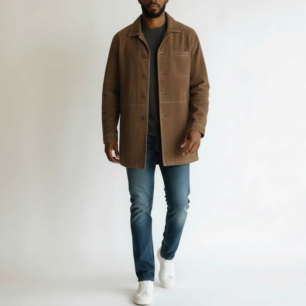 Vintage 90s Men’s Brown Suede Leather Jacket Oversized Size Large
